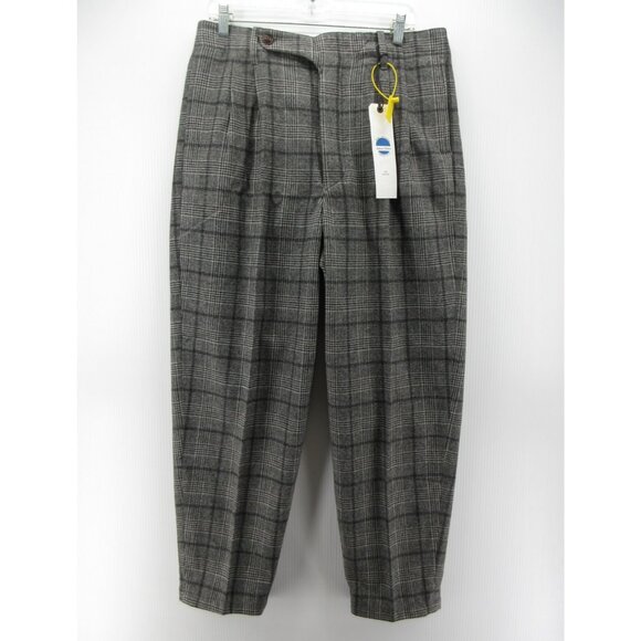 Labour Union Pants 34 Wool Trousers Plaid Pleated Button Fly 34X29 NEW - Picture 1 of 13